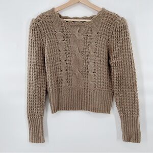 DARLING tan scalloped semi cropped sweater